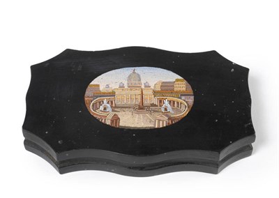 Lot 1352 - An Italian Micro-Mosaic Inlaid Paperweight, 19th century, the bracketed rectangular black slate...