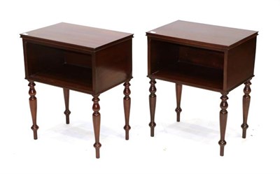 Lot 531 - A Pair of Mahogany Bedside Tables, with rectangular moulded tops above a single shelf, raised...