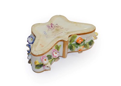 Lot 31 - A Rockingham Porcelain 'Butterfly' box (lacking cover), decorated with applied Dresden flowers,...