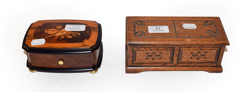 Lot 47 - A modern Swiss cylinder music box in marquetry case, makers Reuge Music, playing the Magic Flute, W