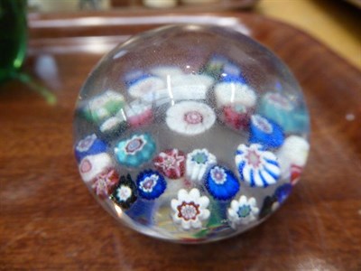 Lot 54 - A Stourbridge dump paperweight together with another similar and three polychrome paperweights (one