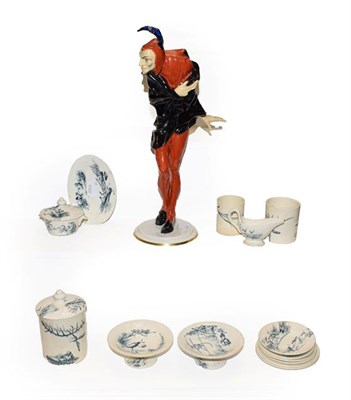 Lot 55 - A Hutschereuther porcelain figure of Mephistopheles and a Luneville pottery part doll's tea...