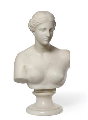 Lot 1367 - A White Marble Bust of a Classical Maiden, after the Antique, her hair tied back, faux broken...