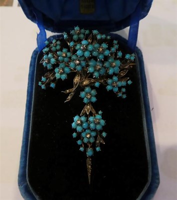 Lot 60 - A blue glass and diamond brooch/pendant, length 6.6cm and a blue turquoise glass and rose cut...