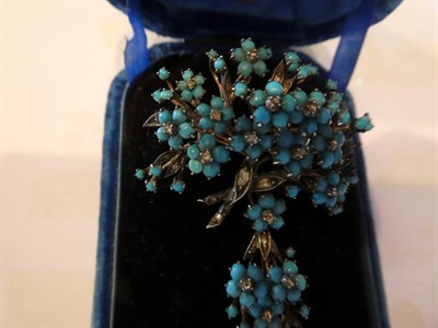 Lot 60 - A blue glass and diamond brooch/pendant, length 6.6cm and a blue turquoise glass and rose cut...