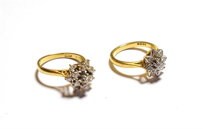 Lot 75 - Two 18 carat gold diamond cluster rings, finger size L and M