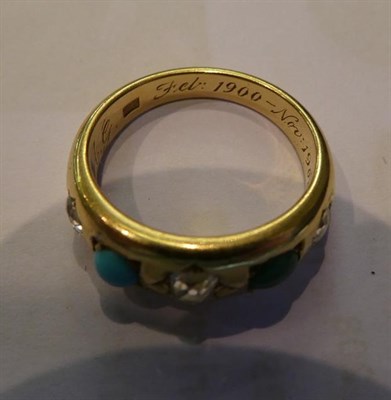 Lot 77 - A Victorian turquoise and diamond ring, stamped '18', finger size N