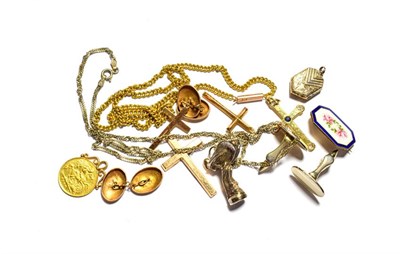 Lot 86 - A collection of jewellery including two 9 carat gold crosses, a cross stamped '18CT', an...
