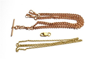 Lot 107 - An Albert chain, stamped '375', length 45cm, a 9 carat gold ropetwist chain, length 55cm, a 9 carat