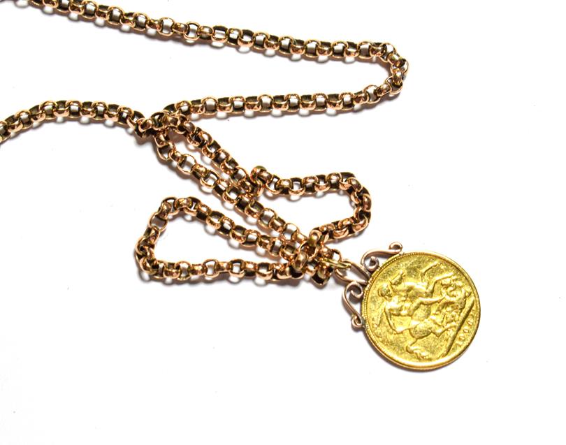 Lot 112 - A sovereign pendant on chain, chain length 54.5cm