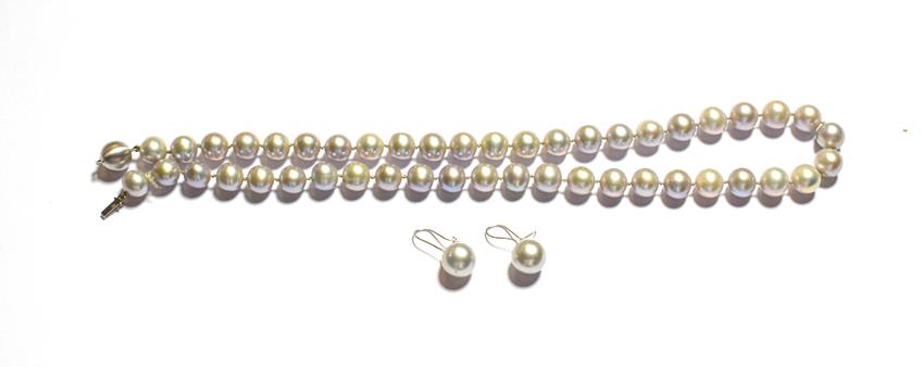 Lot 113 - A grey cultured pearl necklace, length 48.5cm and a pair of grey cultured pearl earrings, with hook