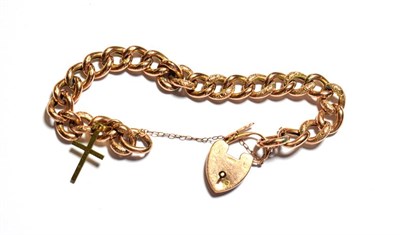 Lot 120 - A curb link bracelet, each link stamped '9C', with a 9 carat gold heart shaped padlock clasp,...