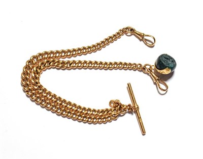 Lot 123 - An Albert chain, each link stamped '9' and '375', with attached bloodstone fob, length 44.5cm