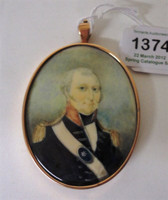 Lot 1374 - English School (circa 1800): Portrait Miniature of a Military Gentleman, circa 1800, with grey hair