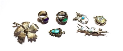 Lot 130 - A quantity of silver Arts & Crafts jewellery including two rings by Michael Allen Bolton, two...