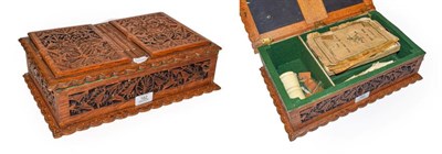 Lot 162 - A carved games box including Mahjong set etc