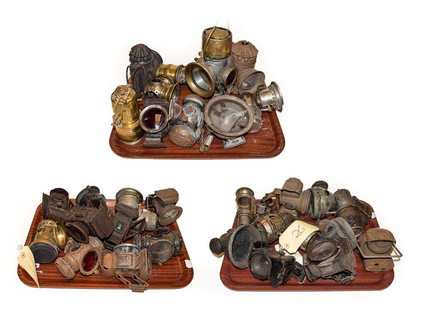 Lot 167 - Three trays of carbide lamps and lanterns, mainly cycling including Powell & Hanmer Demon,...
