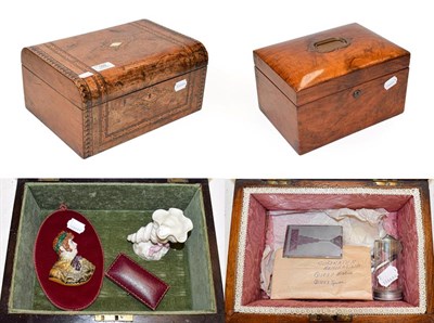 Lot 169 - A Victorian walnut jewellery box, together with a Victorian inlaid jewellery box, with various...