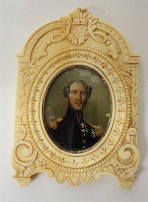 Lot 1379 - A Miniature Reverse Coloured Print on Glass, 19th century, depicting a nobleman, within a...