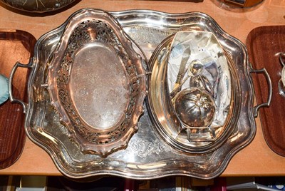 Lot 182 - A selection of silver plate including a twin handled tray, tureen and cover by Mappin & Webb,...