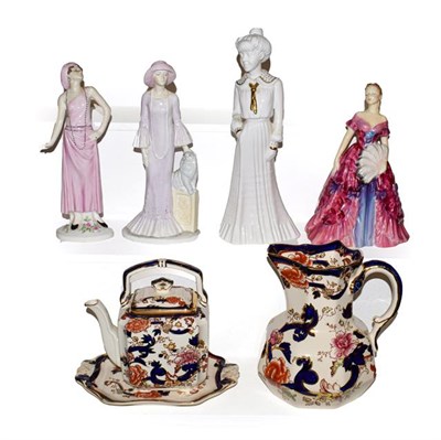Lot 213 - A Royal Doulton figure 'Elfreda' HN2078, three other figures and three pieces of Mason Mandalay...