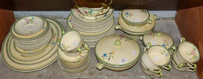 Lot 225 - A Spode Royal Jasmine dinner service, hand painted floral decoration, plates, tureens, twin-handled