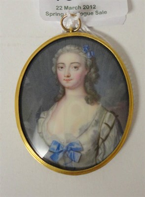 Lot 1384 - Attributed to Christian Friedrich Zincke (1683-1767): Miniature Portrait of a Lady, half...