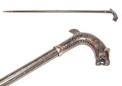 Lot 243 - An Indian Bidri ware steel walking stick, 94cm