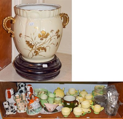 Lot 247 - A selection of Carlton ware part tea service, Staffordshire dogs, Limoges twin handled jar,...