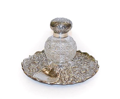 Lot 298 - An Edward VII silver inkstand, by Charles Boyton, London, 1901, the base shaped circular and chased