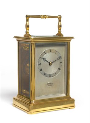 Lot 1393 - A Brass Carriage Timepiece, Barwise, London, with carrying handle and bevelled glass panels,...