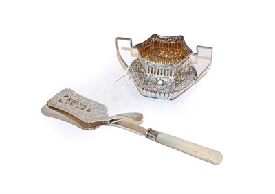 Lot 315 - A pair of Victorian silver and mother-of-pearl serving tongs and a Victorian silver sugar bowl, the