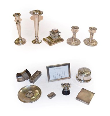 Lot 318 - A collection of assorted silver, including a silver framed desk calendar, by Tiffany and...