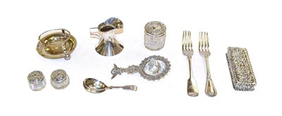 Lot 319 - A collection of silver, including a George III silver fiddle pattern caddy spoon, two Victorian...