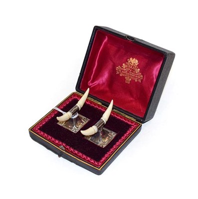 Lot 322 - A cased pair of Edward VI silver and ivory knife rests, by Hilliard and Thomason, Birmingham, 1905