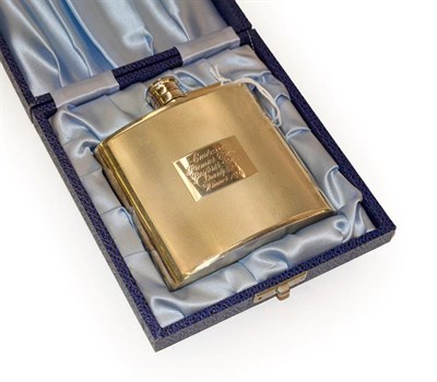 Lot 331 - An Elizabeth II silver spirit flask, by K. L. Downes, Birmingham, 1976, slightly curved and...