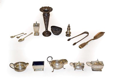 Lot 334 - A collection of assorted silver, including condiment-items, a vase, filled, assorted flatware,...