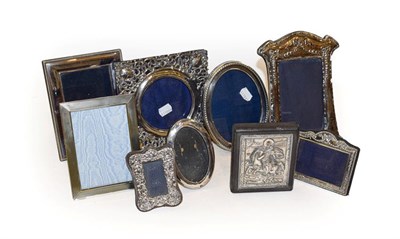 Lot 336A - A collection of six silver photograph frames; two silver plate frames and an icon