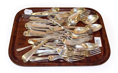 Lot 339 - A collection of George III and Later Flatware, Old English pattern, variously engraved, 47oz...