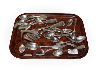 Lot 352 - A collection of silver flatware, Fiddle pattern and Bright Cut Old English pattern, 15oz 6dwt,...
