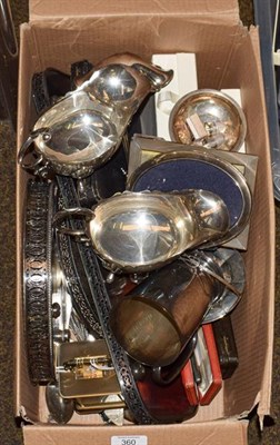 Lot 360 - A collection of assorted silver and silver plate, the silver including a cased set of tea knives, a