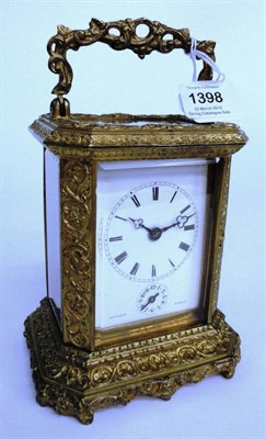 Lot 1398 - A Striking Carriage Clock with Alarm, signed Lucien, Paris, circa 1890, the cast gilt case with...