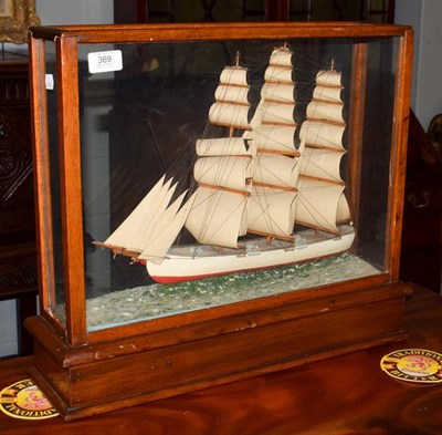Lot 369 - A square rigged three masked sailing boat model, mahogany glazed case