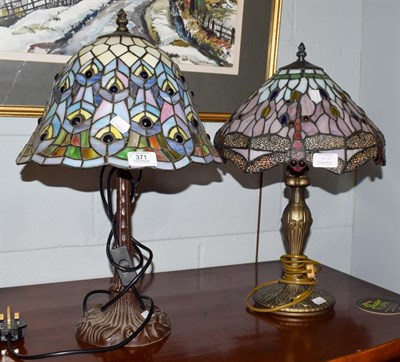 Lot 371 - Two Tiffany style table lamps, the largest 50cm