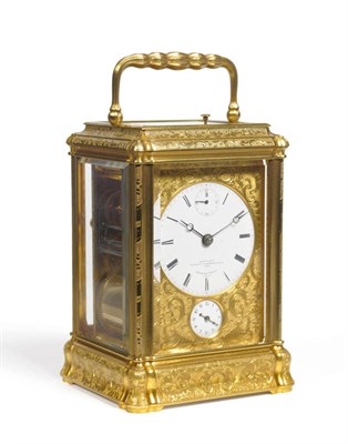 Lot 1399 - A Grande Sonniere Alarm Carriage Clock with Unusual Seconds Dial and Engraved Case, signed Le Roy &