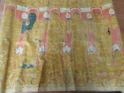 Lot 377 - Assorted textiles and costume, including Thangka etc (one box) together with assorted artwork...
