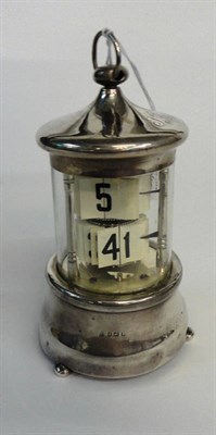 Lot 1400 - A Novelty Silver Mounted Flick Desk Timepiece, 1905, plain polished case with suspension loop,...