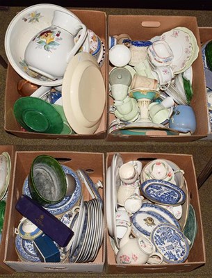 Lot 396 - Four boxes of mixed English pottery and porcelain, 19th and 20th century, including...