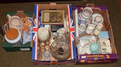 Lot 402 - Three boxes of assorted ceramics and glass etc. including Poole Pottery, Hornsea, Worcester and...