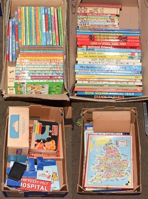 Lot 419 - A quantity of various jigsaws, games, meccano, childrens books etc